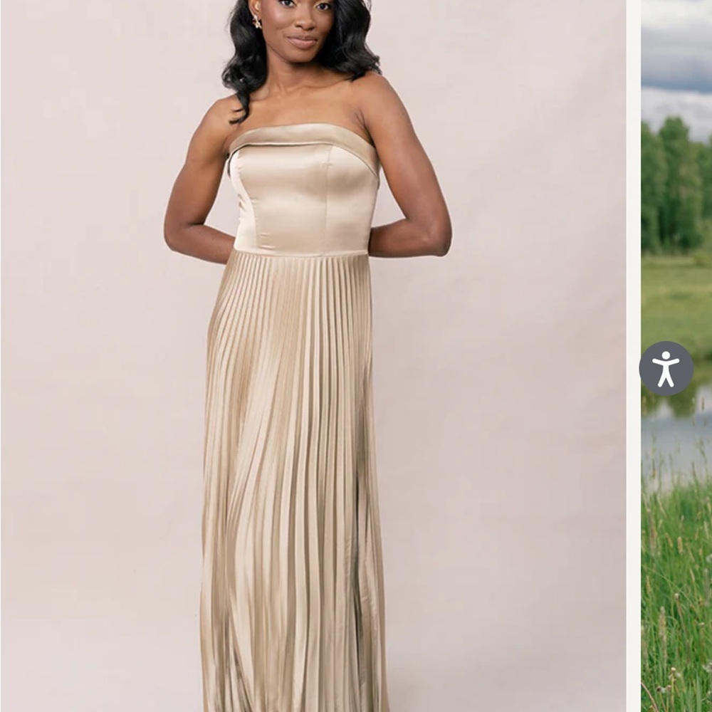 Revelry Strapless Gold Pleated Dress